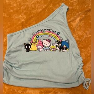 Hello Kitty and Friends Light Blue One-Shoulder Ruched Side Top T Shirt XXL